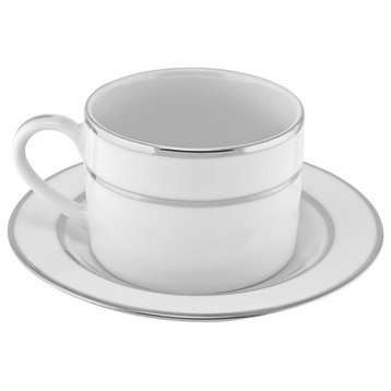 Double Line Can Cup and Saucer, Set of 6, Silver
