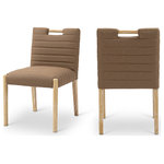 Meridian Furniture - Aimee Upholstered Dining Side Chair, Brown, Vegan Leather, Natural, Set of 2 - A perfect fusion of modern elegance and eco-friendly luxury is the Aimee brown vegan leather dining side chair. Upholstered in sleek vegan leather, this chair offers a chic, contemporary look while maintaining a commitment to sustainable living. The padded, quilted design featuring solid natural oak wood legs creates a stunning contrast between its soft upholstery and minimalist frame.