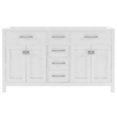 Caroline Bathroom Vanity, White, 60", Double Sink, Base only