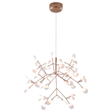 28" 45-Light Matte Copper Metal Led Chandelier With White Acrylic Shades