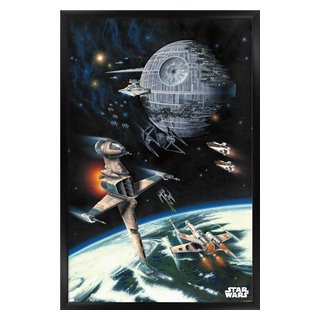 Star Wars: Return of The Jedi - Space Battle Wall Poster, 22.375 inch x 34 inch, Framed, FR21456BLK22X34EC