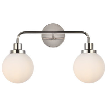 Helen 2-Light Bath Sconce, Polished Nickel With Frosted Shade