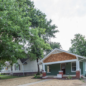 Front elevation with cedar shakes and siding in Sherman Williams Privilege Green