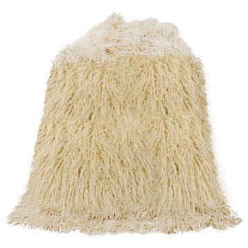 Mongolian Faux Fur Throw Blanket, 50"x60", Cream
