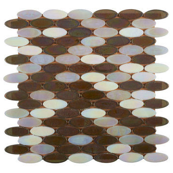 Mosaic Glass Tile Oval Shape For Swimming Pool Wet Area & More, Silver Taupe
