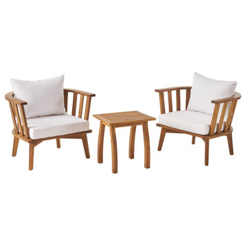 Camille Outdoor Acacia Wood 2 Seater Club Chairs and Side Table Set