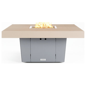 Square Fire Pit Table, 48x48, Chat Height, Natural Gas, Beige Powdercoat Top, Gray