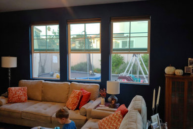 Example of a transitional family room design in Los Angeles
