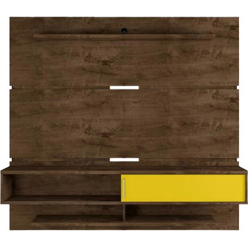 Astor Modern Floating Entertainment Center Panel, Rustic Brown, Yellow