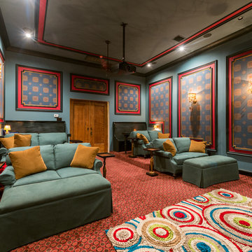 Blue & Red Media Room with Stadium Seating