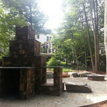 Patio, fireplace, gas fire pit, & walkway