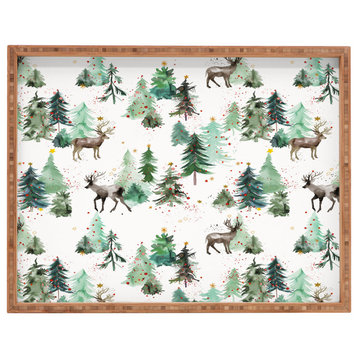 Ninola Design Deers And Christmas Trees Rectangular Tray, 18x14"
