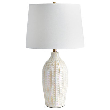 Luxe Ribbed Pattern Embossed White Table Lamp Bottle Shape Organic Pattern
