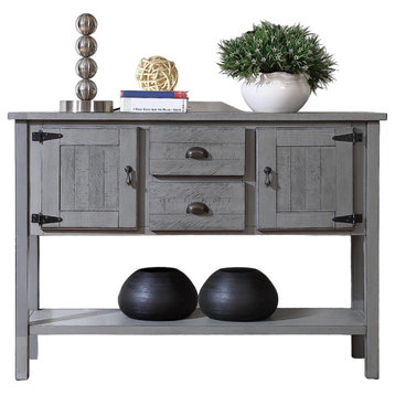 Rustic Console Table, Spacious Cabinets & Center Storage Drawers, Antique Gray
