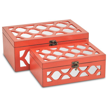 Orange Mirror Overlayed Boxes - Set of 2