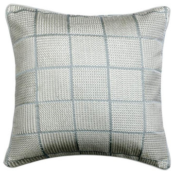 Designer Embroidered Blue Jacquard Silk Throw Pillow Covers - Chevron Sky, 12"x1