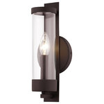 Livex Lighting - Livex Lighting Castleton 1 Light Bronze ADA Single Sconce - A glass cylinder shines with light as the bronze steel straps and backplate ground this sconce with modern style. A clean, sleek look that will add light while maintaining your minimalist look.