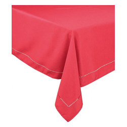 Xia Home Fashions - Melrose Easy Care Cutwork Hemstitch 70"x104" Tablecloth, Venetian Red - Tablecloths