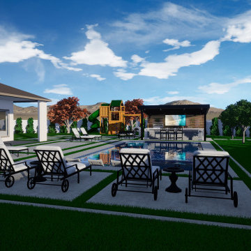 Complete Landscape Including Custom Pergola and Sports Court For Outdoor Living
