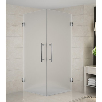 Vanora 30"x30"x72" Frameless Dual-Door Shower Enclosure, Frosted, Stainless