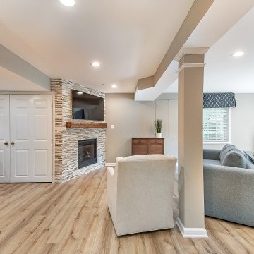 basement finishing with wet-bar and custom built-ins