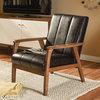 Nikko Faux Leather Wooden Lounge Chair, Dark Brown