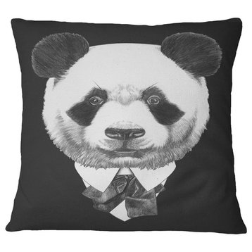 Funny Panda in Suit and Tie Animal Throw Pillow, 16"x16"