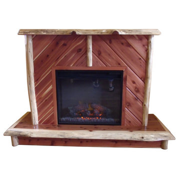 Red Cedar Log Electric Fireplace on Casters