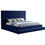Meridian Furniture - Revel Velvet Upholstered Bed, Navy, King - Feel like royalty when you lie down in this Revel velvet bed. This king-size bed features soft navy velvet that covers every square inch, leaving behind a silky trail of beauty. The true star of the show is the deep button tufted design and extra-tall headboard, both of which serve to make this a bed fit for a queen (or king). A staggered, layered design adds to the bed's dramatic look in your room.