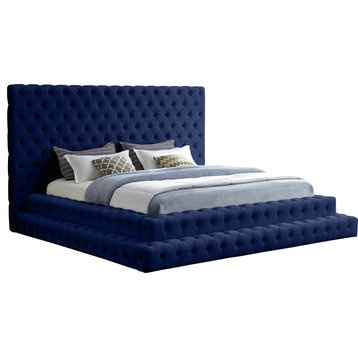 Revel Velvet Upholstered Bed, Navy, King