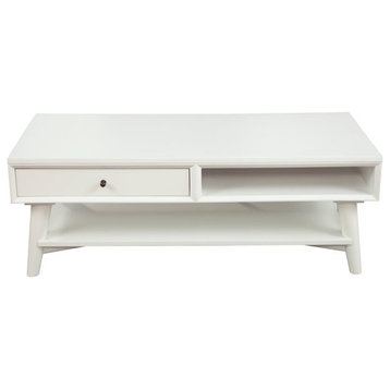 Alpine Furniture Flynn Wood 1 Drawer Coffee Table in White