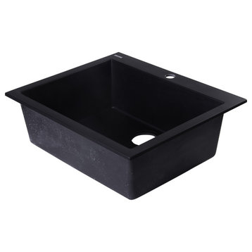 ALFI brand AB2420DI-BLA Black Drop-In Single Bowl Granite Kitchen Sink