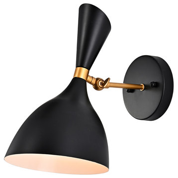Peri Matte Black & Gold 1-Light Wall Sconce with Metal Cone Shade