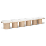 Meridian Furniture - Pavilion Black Boucle Fabric Bench, Cream, Natural Finish, 108" W X 15.5" D X 17.5" H - Bring valuable seating and remarkable style to your space with this cream Pavilion boucle fabric bench, an exquisite balance of style and usability for the entryway, bedroom, and beyond. Crafted from oak veneer with a natural finish, this bench has a 4-inch-thick seat cushion that's channel-tufted for a touch of luxury. The bench's columnar bases add a dash of art deco design, making it a captivating focal point in any room.