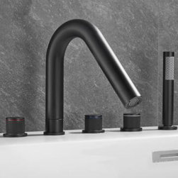 Antique Black Brass Five-Pieces Elbow Spout Tub Faucet with Hand Shower TB0508F - Bathtub Faucets