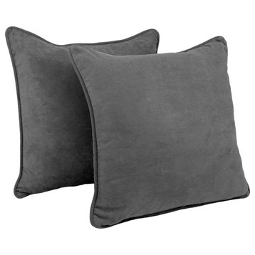25" Double-Corded Solid Microsuede Square Floor Pillows, Set of 2, Steel Gray
