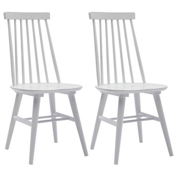 Set of 2 Spindle Back Wood Dining Room Windsor Chairs, White