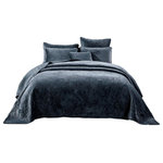 Tache Home Fashion - Navy Blue Velvet Plush Waves Bedspread Set, Twin - Melt into your velvet dreams every night when you lay in this bedspread. The regal luxury of this fabric is in the light velvety sheen when it touches the light. It has luxury look to it with very soft hand feeling and is especially warm when using during the winter. Color: Navy Blue. Includes 1 Bedspread and 1 Sham. Machine Wash Cold Gentle Cycle, Wash Dark Colors Separately, Do Not Bleach, Tumble Dry Low and Remove Promptly.