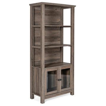 Stella Farmhouse Bookcase Cabinet with Tempered Glass Doors & 3 Shelves, Gray Wash