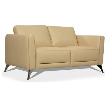 Bowery Hill Modern Leather Loveseat with Metal Legs in Cream