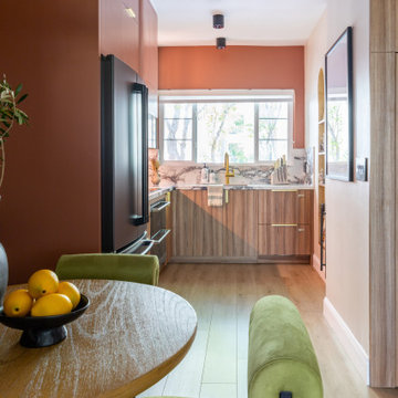 Miami BeachClose-up of breakfast nook bench and dining table combo.