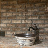 Round Copper Vessel Bath Sink BUCKET Style in Distressed Antique White Exterior