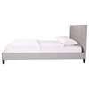 86" Queen Bed Line Detailed Grey Fabric Headboard Solid Pine Wood Modern