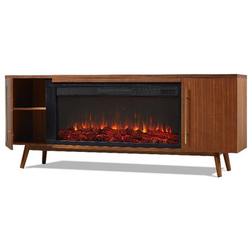Real Flame Morris 72" Wood Landscape Electric Fireplace TV Stand in Black Maple