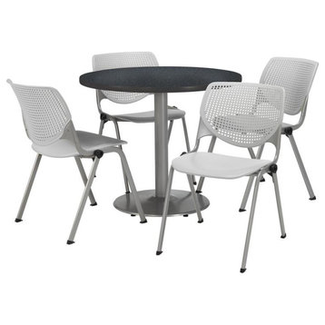 KFI Round 36" Dia. Pedestal Table - 4 Grey KOOL Chairs - Graphite Top