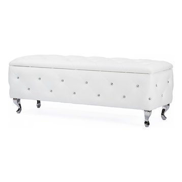 Baxton Studio Leather Storage Bench, White