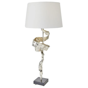 Modern Silver White Twisted Ribbon Table Lamp Brass Marble Swirl 43 x 19 in Luxe