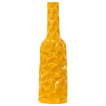 Ceramic Round Bottle Vase, Yellow, Medium