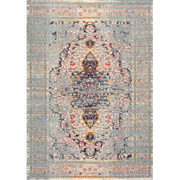 Hazy Damask Medallion Mirage Area Rug, Gray, 10'x14'