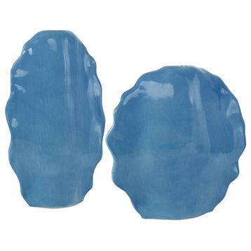 Uttermost Ruffled Feathers Blue Vases, Set of 2